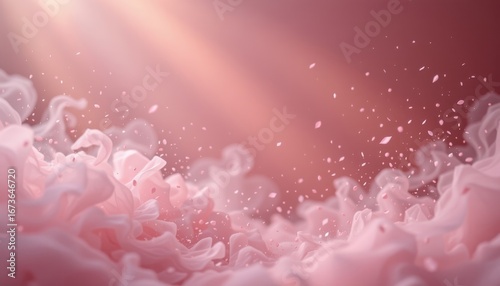 powdery rose fade theme with powder pink with faded blush, muted rosy mist overlay, floating blush particles, floating airy perspective, peaceful and glowing