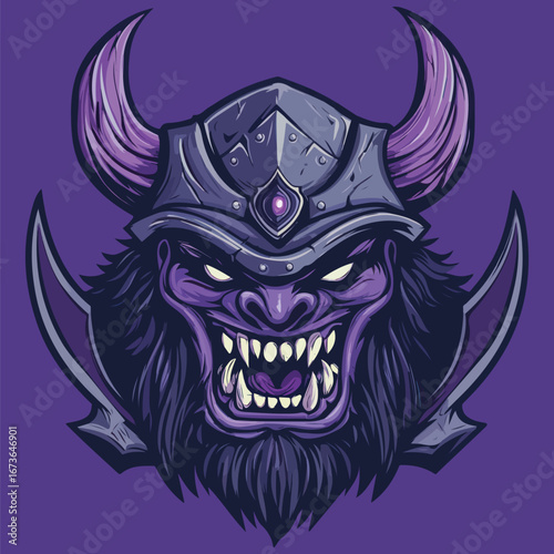  Mysterious Purple Horned Demon Head | Dark Fantasy Beast Vector Art