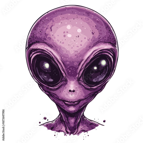 Stylized Purple Alien Head Illustration | Sci-Fi Extraterrestrial Vector Art