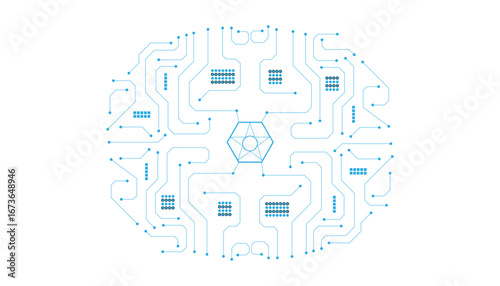 High tech circuit board with bright glowing lines and interconnected nodes, depicting advanced technology and digital innovation Tech Background