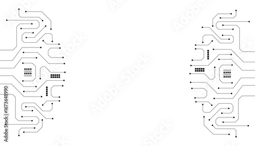 Circuit pcb connection lines path ways template. High tech technology geometric and connection system background with digital data abstract