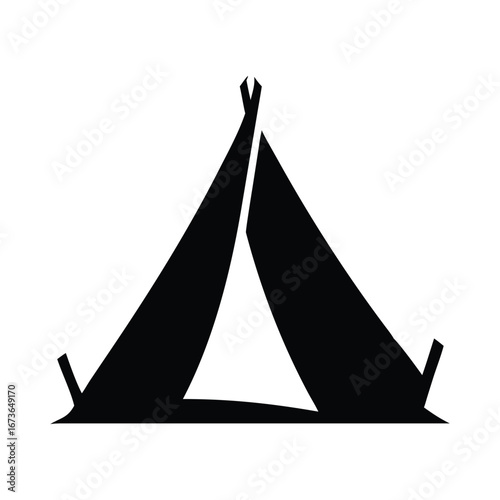 Simple black silhouette of a teepee tent on a white background