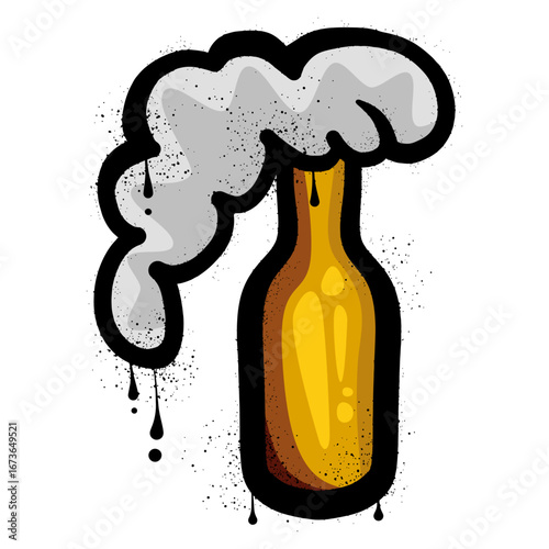 Beer bottle graffiti with spray paint splatter