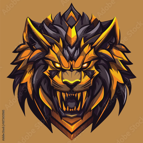 Golden Armored Beast Warrior Head | Ornate Fantasy Mascot Vector Art