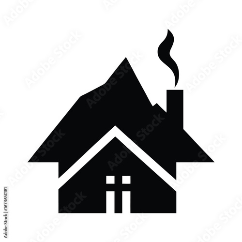 Black silhouette of a house with smoke coming from the chimney