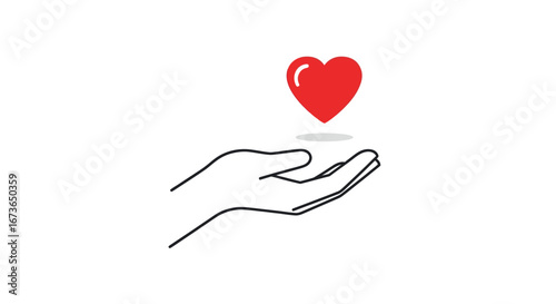 Simple Hand Offering a Shiny Red Heart Symbol.