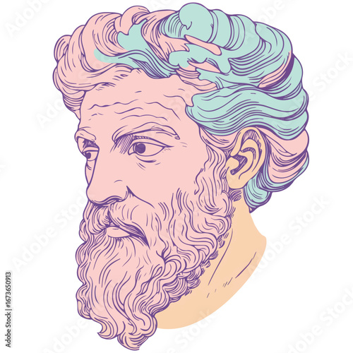 Classical Roman Bust Head | Ancient Sculpture Portrait Vector