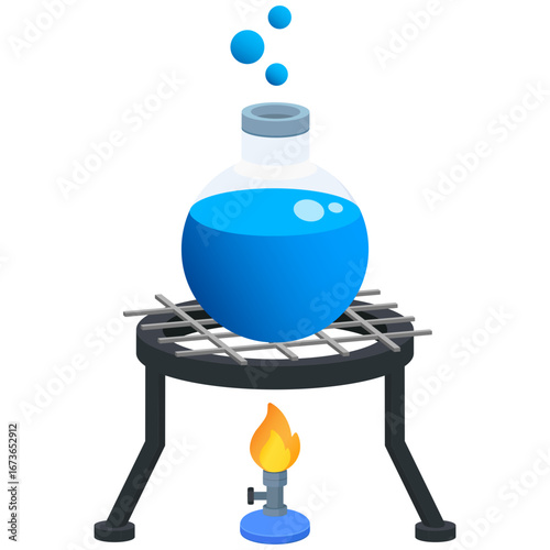Boiling Flask on Bunsen Burner, Heated on a Tripod
