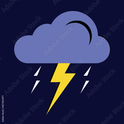Dynamic rain cloud with a bright lightning bolt illustration