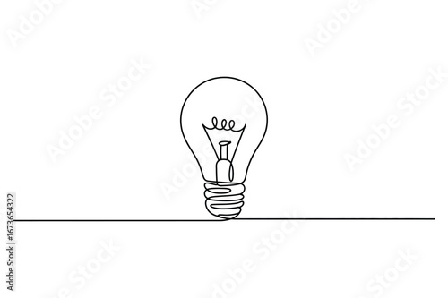 Minimalist single line drawing of a classic incandescent light bulb representing ideas and innovation on a clean white background