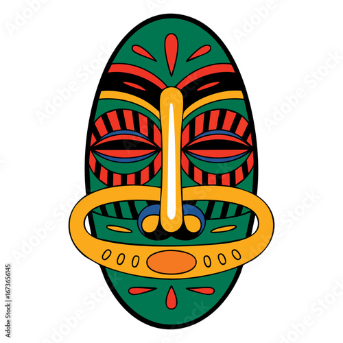 Vector illustration of African mask isolated on a white background, perfect for cultural, tribal, traditional, and ethnic art related visuals.