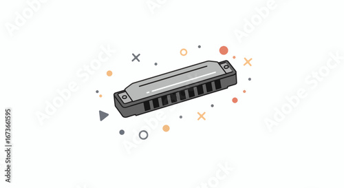 Harmonica illustration celebrating International Music Day blues creativity freedom expression harmony and sound