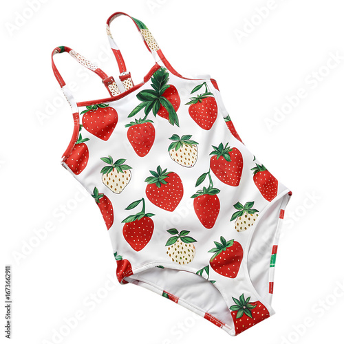 Strawberry Delight: Kids' Summer Swimsuit - Cute Fruit Print One-Piece