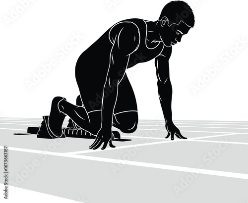 Starting Blocks Sprinter Athlete Silhouette Vector