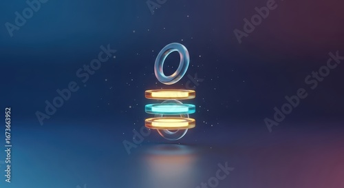 Fototapeta Naklejka Na Ścianę i Meble -  Abstract Neon Rings Glowing 3D Geometric Art
