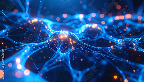 Illuminating Neural Pathways: A captivating digital depiction of intricate neural networks pulsating with vibrant energy, illustrating the fascinating complexity of the brain and nervous system.