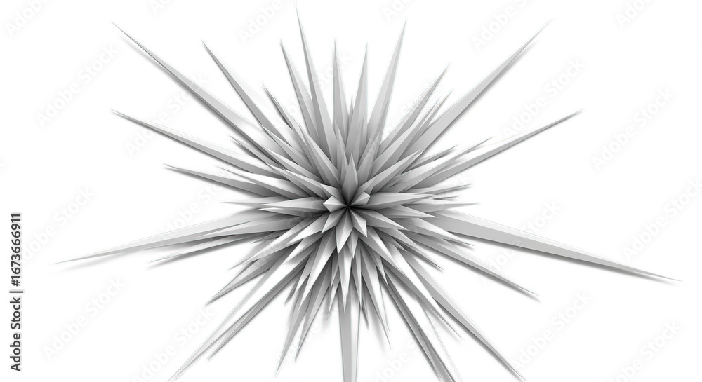 Fototapeta premium Abstract Spiky Starburst Explosion in White Color Scheme on Transparent Background Decorative Geometric 3D Render