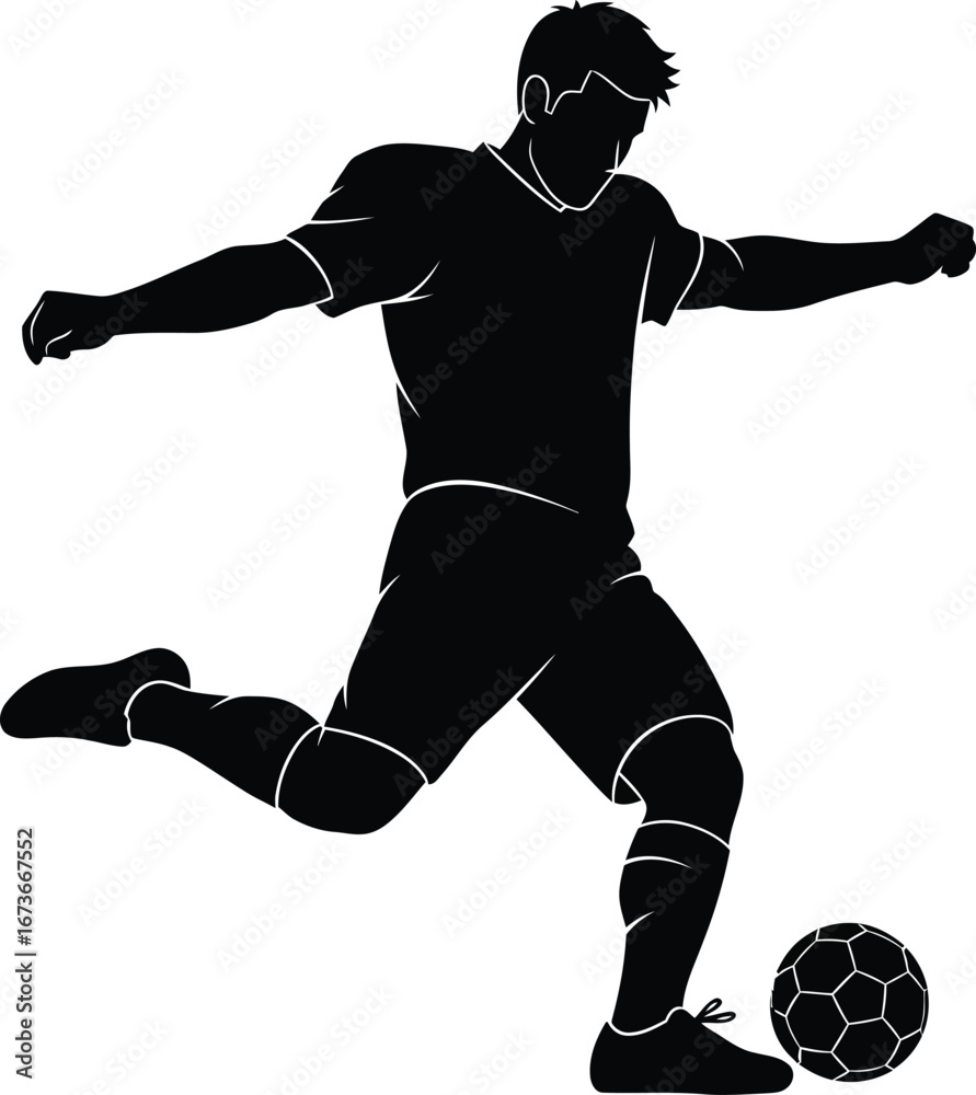 Naklejka premium Soccer Player Kicking Ball Silhouette Vector