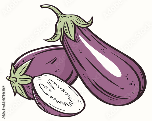 Fresh and healthy organic purple eggplants and green zucchini vegetables
