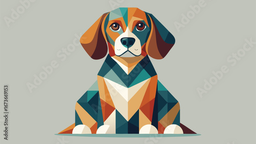 A dog composed of various geometric shapes, showcasing a creative and abstract design..eps