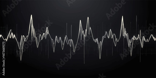 Green heartbeat cardiogram pulse graph on a black sound wave background, with medical and health vector illustration