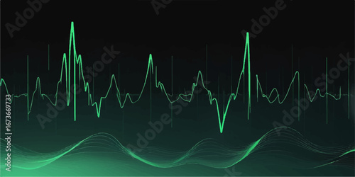 Green medical heartbeat graph on monitor showing a rhythmic pulse wave
