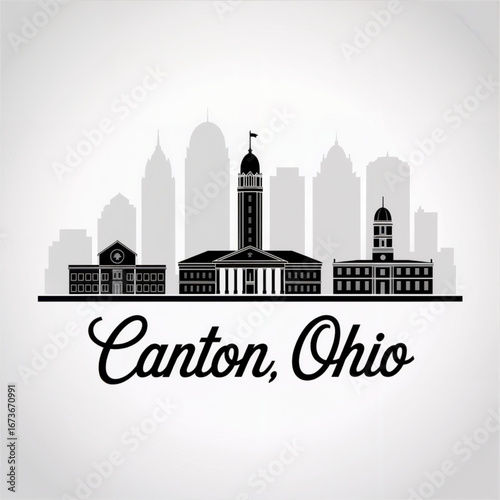 Wallpaper Mural Canton Skyline Silhouette — Historic Ohio City and Home of Pro Football Hall of Fame Vector Illustration Torontodigital.ca