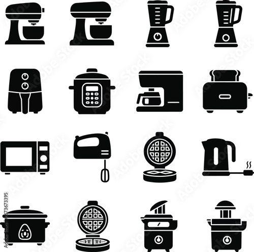 Collection of kitchen appliances icons for cooking and baking