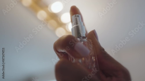 Close Up of Latina Woman's Hands Applying Perfume During Beauty Routine