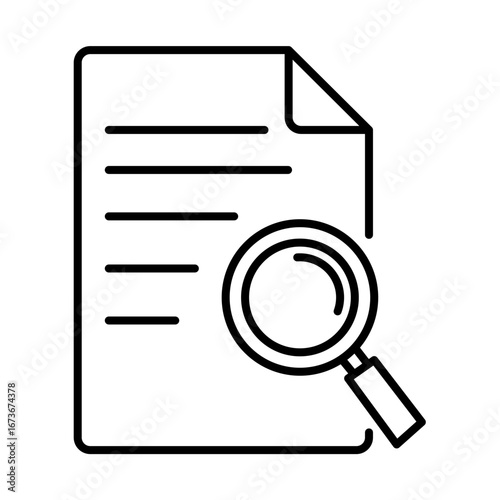 Magnifying glass over document icon represents research and analysis