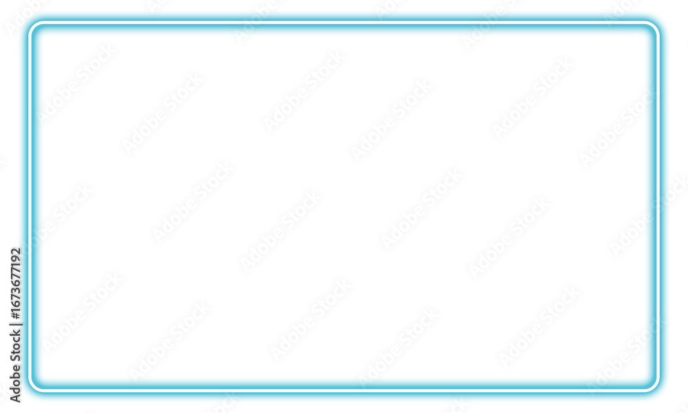 Obraz premium Blue Neon Glowing Rectangular Frame with Rounded Corners on White Background