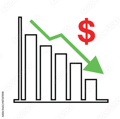 Declining Bar Graph Vector – Financial Loss, Negative Trend & Business Downturn Icon.