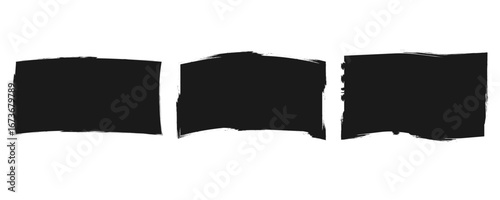 Set of Torn Paper Pieces Frames. Black grunge jagged rectangle frames. Vector Collage Shape of Black Ripped Papers Silhouettes Sheet for Sticker, Collage, Banner isolated on white background. 