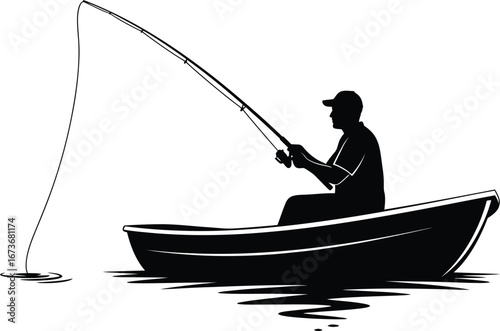 Fisherman Silhouette in a Boat
