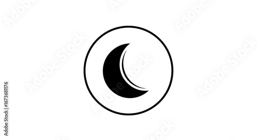 Simple Black Moon Icon in Circular Frame.