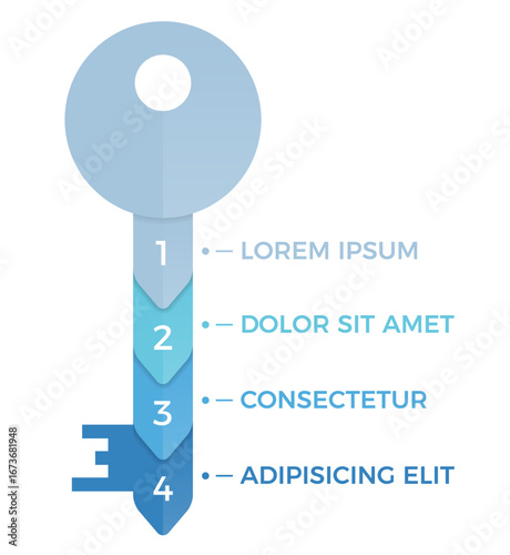 Key to success concept, infographic template with a key with 4 parts