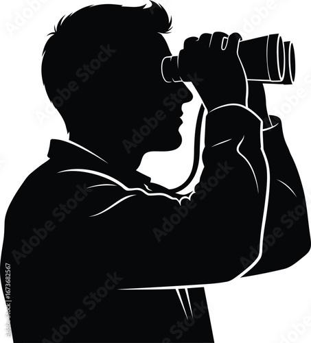 Man Silhouette Looking Through Binoculars