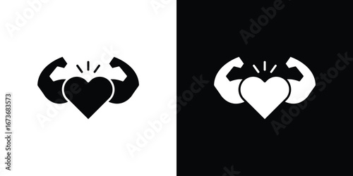 Strong heart icon. The black silhouette vector