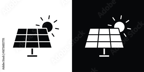 Solar panel icon. The black silhouette vector