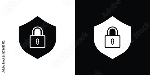 Shield lock icon. The black silhouette vector