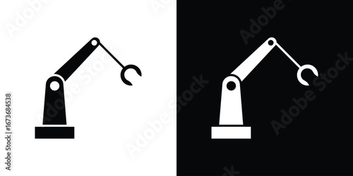 Robot arm icon. The black silhouette vector