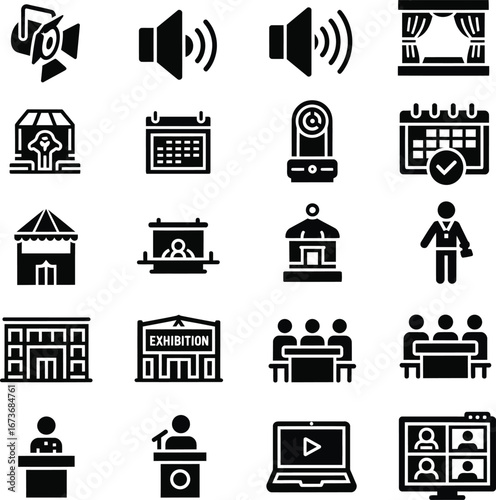 Collection of icons representing public speaking and events
