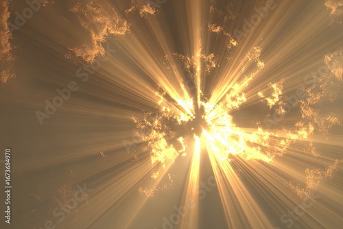 Golden sunbeams pierce clouds