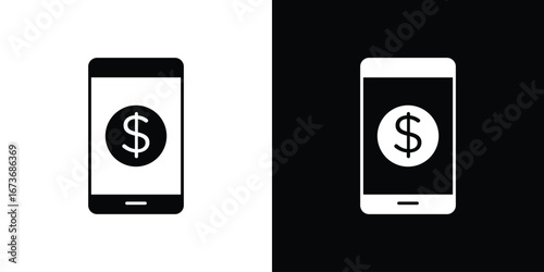 Mobile banking icon. The black silhouette vector