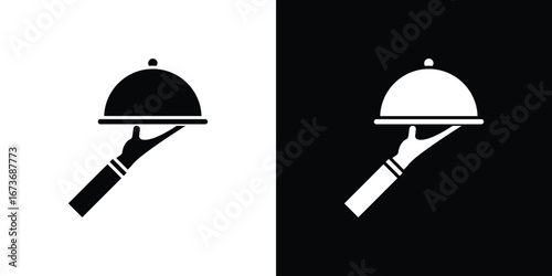 Hand holding tray icon. The black silhouette vector
