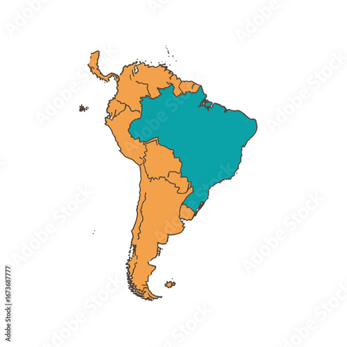 South America Map Highlighting Brazil