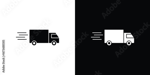 Fast shipping delivery truck icon. The black silhouette vector