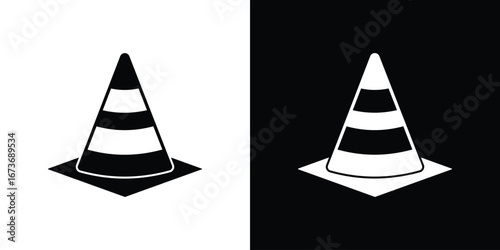Construction cone icon. The black silhouette vector
