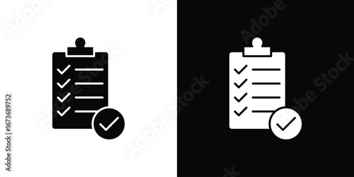 Clipboard check icon. The black silhouette vector
