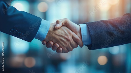 Business people shaking hands in a professional setting.